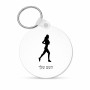 מחזיק מפתחות בצורת עיגול בעיצוב אישי עם השם שלך בעיצוב רץ רץ אישה גודל המחזיק 5 × 5 ס"מ