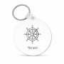 מחזיק מפתחות בצורת עיגול בעיצוב אישי עם השם שלך בעיצוב הגה - קפטן - ים גודל המחזיק 5 × 5 ס"מ