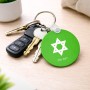 מחזיק מפתחות בצורת עיגול בעיצוב אישי עם השם שלך בעיצוב מגן דוד - מגן דוד - ישראל גודל המחזיק 5 × 5 ס"מ