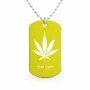 שרשרת דיסקיט מאלומיניום בעיצוב אישי עם השם שלך בעיצוב עלה מריחואנה - גראס גודל הדיסקיט 2.9 × 5 ס"מ