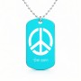 שרשרת דיסקיט מאלומיניום בעיצוב אישי עם השם שלך בעיצוב סמל השלום גודל הדיסקיט 2.9 × 5 ס"מ