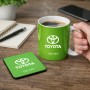 ספל תה \ קפה + תחתית מרובעת בעיצוב אישי עם השם שלך בעיצוב טויוטה גודל הספל 325 מ"ל גודל התחתית 9 × 9 ס"מ