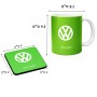 ספל תה \ קפה + תחתית מרובעת בעיצוב אישי עם השם שלך בעיצוב פולקסווגן גודל הספל 325 מ"ל גודל התחתית 9 × 9 ס"מ