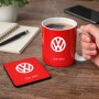ספל תה \ קפה + תחתית מרובעת בעיצוב אישי עם השם שלך בעיצוב פולקסווגן גודל הספל 325 מ"ל גודל התחתית 9 × 9 ס"מ