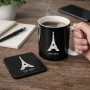 ספל תה \ קפה + תחתית מרובעת בעיצוב אישי עם השם שלך בעיצוב מגדל אייפל גודל הספל 325 מ"ל גודל התחתית 9 × 9 ס"מ