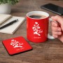 ספל תה \ קפה + תחתית מרובעת בעיצוב אישי עם השם שלך בעיצוב אהבה באותיות יפניות גודל הספל 325 מ"ל גודל התחתית 9 × 9 ס"מ