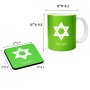 ספל תה \ קפה + תחתית מרובעת בעיצוב אישי עם השם שלך בעיצוב מגן דוד - מגן דוד - ישראל גודל הספל 325 מ"ל גודל התחתית 9 × 9 ס"מ