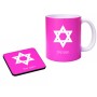 ספל תה \ קפה + תחתית מרובעת בעיצוב אישי עם השם שלך בעיצוב מגן דוד - מגן דוד - ישראל גודל הספל 325 מ"ל גודל התחתית 9 × 9 ס"מ