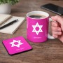 ספל תה \ קפה + תחתית מרובעת בעיצוב אישי עם השם שלך בעיצוב מגן דוד - מגן דוד - ישראל גודל הספל 325 מ"ל גודל התחתית 9 × 9 ס"מ
