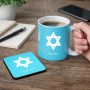 ספל תה \ קפה + תחתית מרובעת בעיצוב אישי עם השם שלך בעיצוב מגן דוד - מגן דוד - ישראל גודל הספל 325 מ"ל גודל התחתית 9 × 9 ס"מ