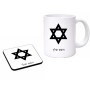 ספל תה \ קפה + תחתית מרובעת בעיצוב אישי עם השם שלך בעיצוב מגן דוד - מגן דוד - ישראל גודל הספל 325 מ"ל גודל התחתית 9 × 9 ס"מ