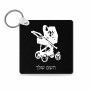 מחזיק מפתחות בצורת ריבוע בעיצוב אישי עם השם שלך בעיצוב עגלת תינוק גודל המחזיק 5 × 5 ס"מ