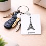 מחזיק מפתחות בצורת ריבוע בעיצוב אישי עם השם שלך בעיצוב מגדל אייפל גודל המחזיק 5 × 5 ס"מ