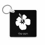 מחזיק מפתחות בצורת ריבוע בעיצוב אישי עם השם שלך בעיצוב פרח היביסקוס גודל המחזיק 5 × 5 ס"מ