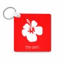 מחזיק מפתחות בצורת ריבוע בעיצוב אישי עם השם שלך בעיצוב פרח היביסקוס גודל המחזיק 5 × 5 ס"מ