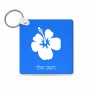 מחזיק מפתחות בצורת ריבוע בעיצוב אישי עם השם שלך בעיצוב פרח היביסקוס גודל המחזיק 5 × 5 ס"מ