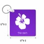 מחזיק מפתחות בצורת ריבוע בעיצוב אישי עם השם שלך בעיצוב פרח היביסקוס גודל המחזיק 5 × 5 ס"מ