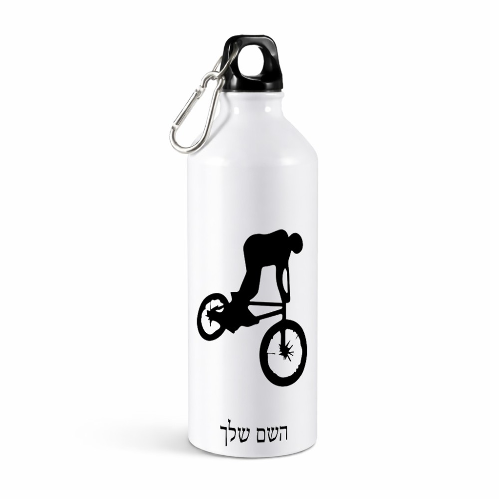 בקבוק מים ספורטיבי 500 מ"ל בעיצוב אישי עם השם שלך בעיצוב רוכב אופניים גודל 19 × 7 ס"מ