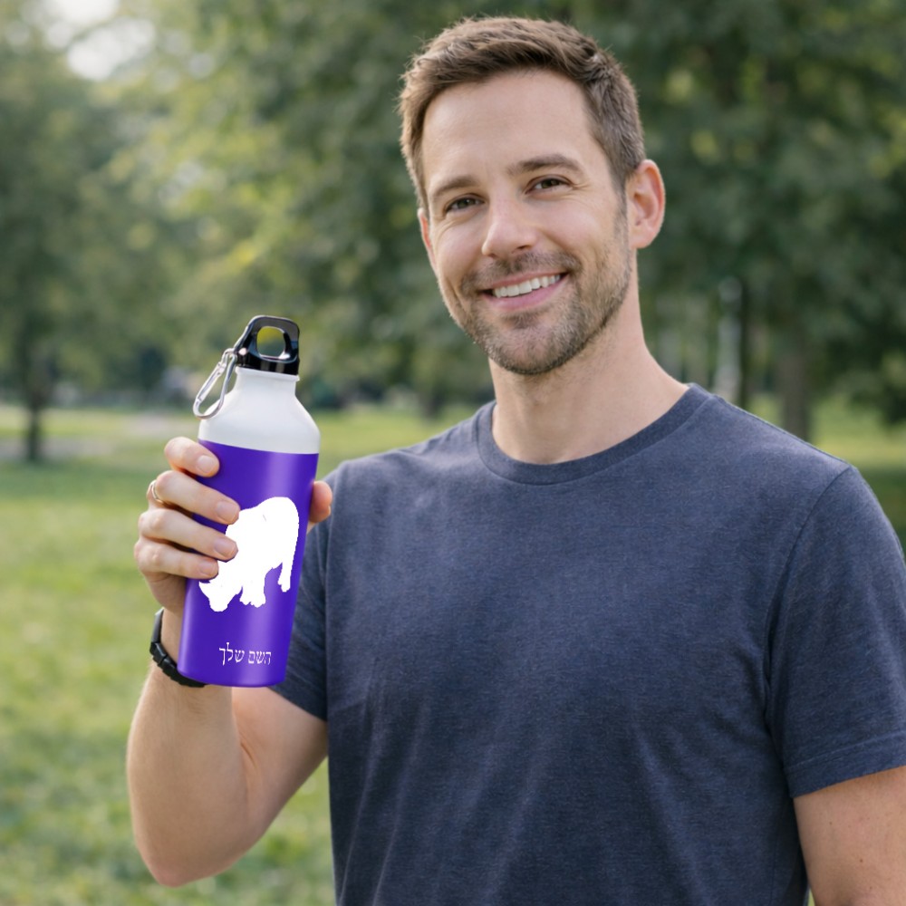 בקבוק מים ספורטיבי 500 מ"ל בעיצוב אישי עם השם שלך בעיצוב קרנף גודל 19 × 7 ס"מ