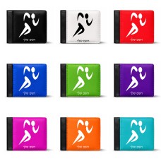 ארנק עור שחור בעיצוב אישי עם השם שלך בעיצוב רצים אולימפיים מידות הארנק 9.5 × 11 ס"מ