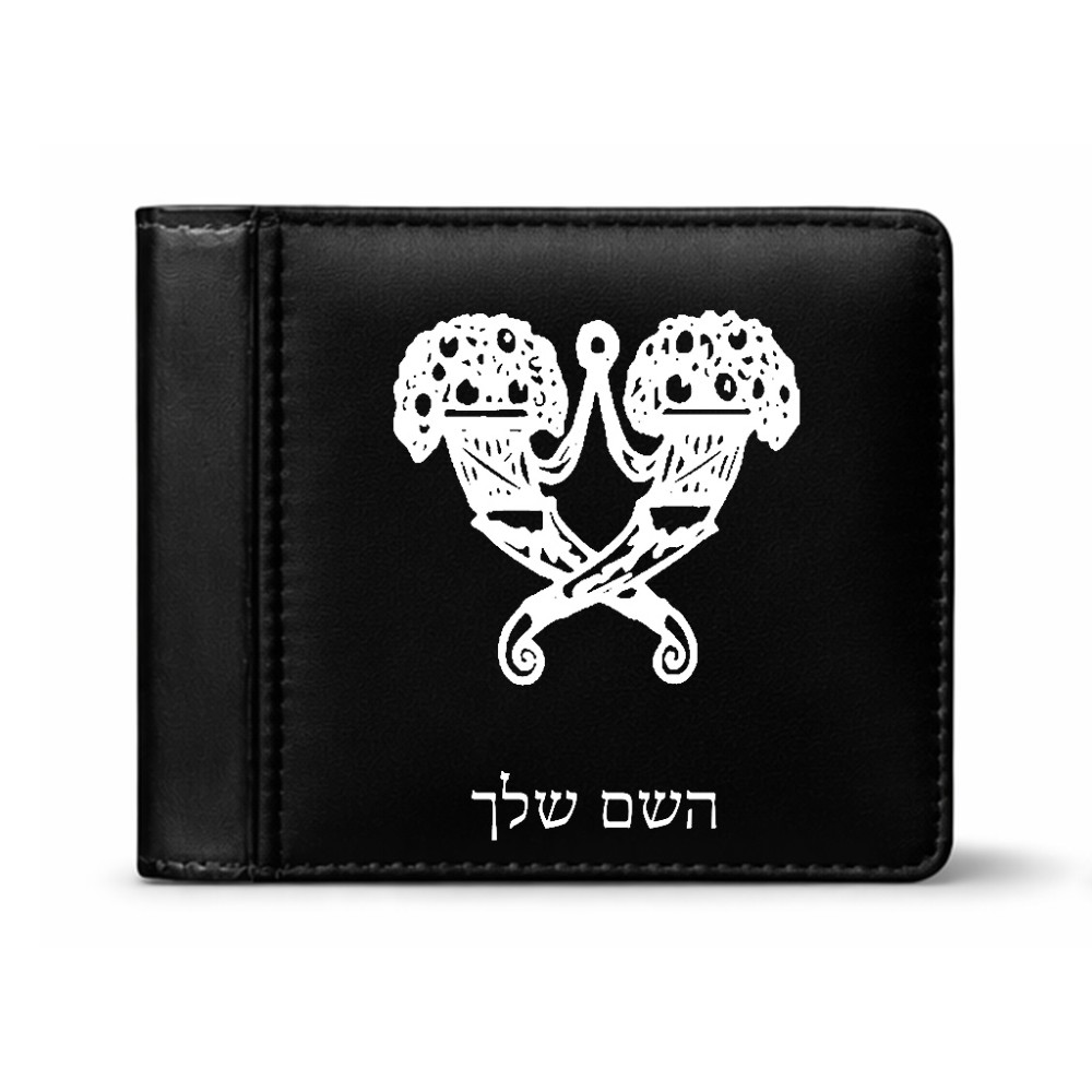 ארנק עור שחור בעיצוב אישי עם השם שלך בעיצוב פרחי קרן מידות הארנק 9.5 × 11 ס"מ