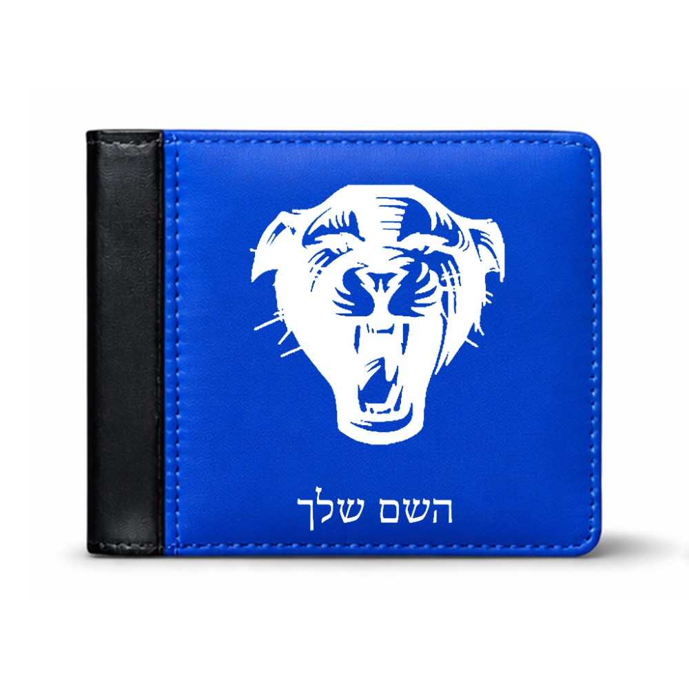 ארנק עור שחור בעיצוב אישי עם השם שלך בעיצוב פני פנטרה מידות הארנק 9.5 × 11 ס"מ