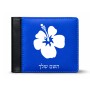 ארנק עור שחור בעיצוב אישי עם השם שלך בעיצוב פרח היביסקוס מידות הארנק 9.5 × 11 ס"מ