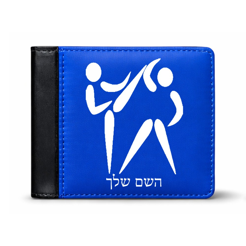 ארנק עור שחור בעיצוב אישי עם השם שלך בעיצוב לוחמים אולימפיים מידות הארנק 9.5 × 11 ס"מ