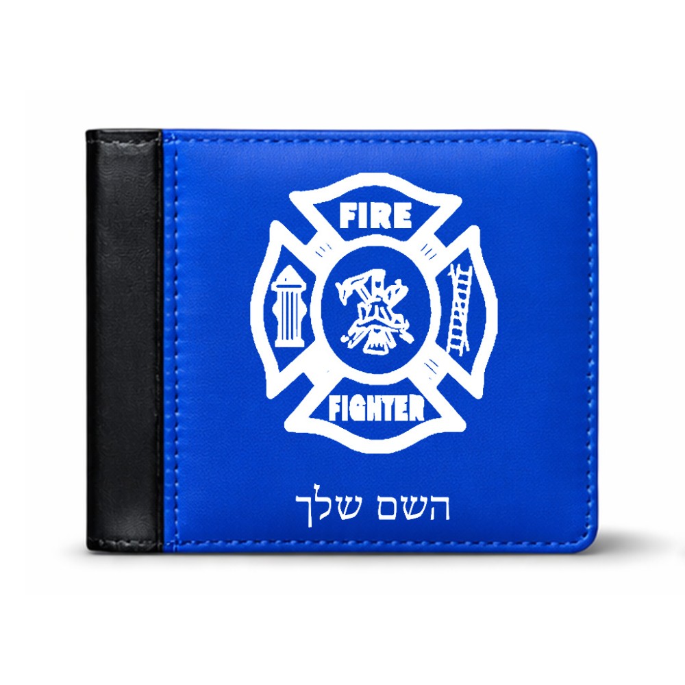 ארנק עור שחור בעיצוב אישי עם השם שלך בעיצוב כבאי - תגית מידות הארנק 9.5 × 11 ס"מ