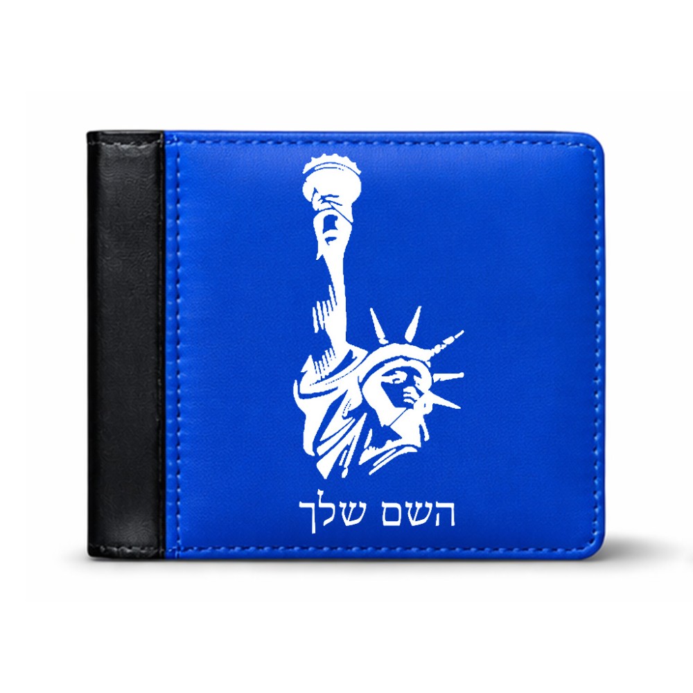 ארנק עור שחור בעיצוב אישי עם השם שלך בעיצוב פסל החירות מידות הארנק 9.5 × 11 ס"מ