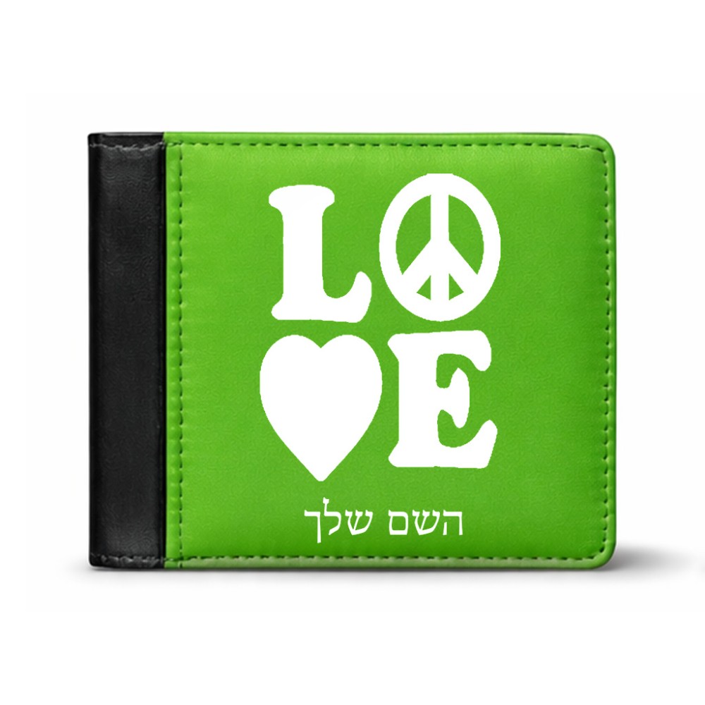 ארנק עור שחור בעיצוב אישי עם השם שלך בעיצוב אהבה מידות הארנק 9.5 × 11 ס"מ