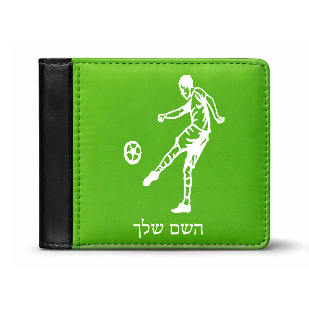 ארנק עור שחור בעיצוב אישי עם השם שלך בעיצוב שחקן כדורגל מידות הארנק 9.5 × 11 ס"מ