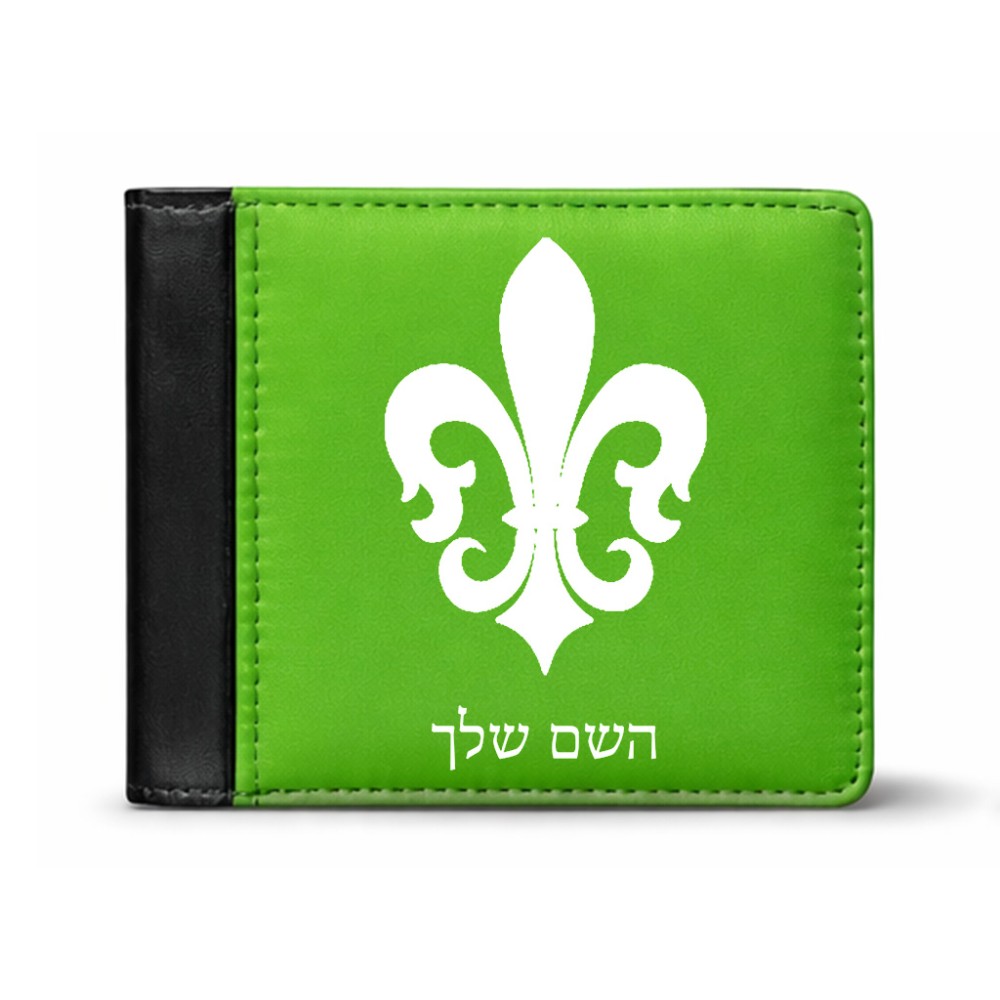 ארנק עור שחור בעיצוב אישי עם השם שלך בעיצוב פרחי פרחים - צרפת מידות הארנק 9.5 × 11 ס"מ