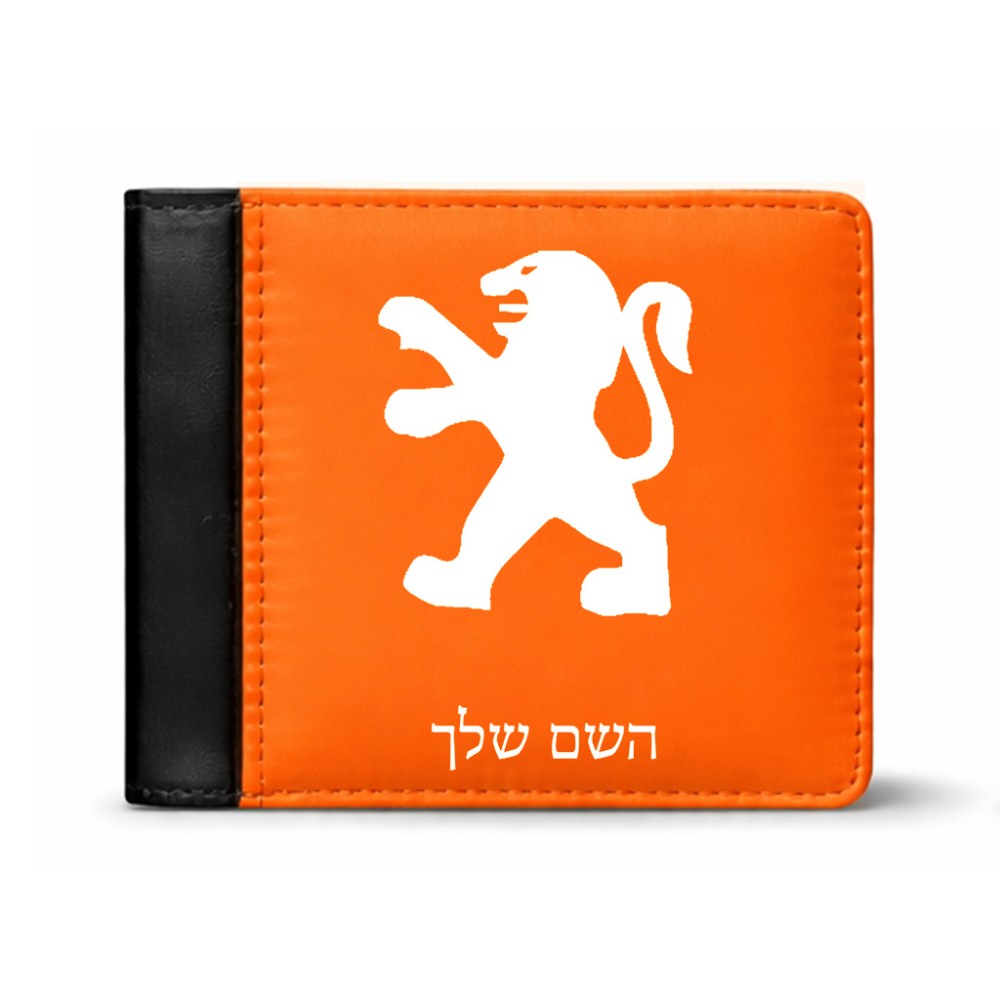 ארנק עור שחור בעיצוב אישי עם השם שלך בעיצוב פיג'ו מידות הארנק 9.5 × 11 ס"מ