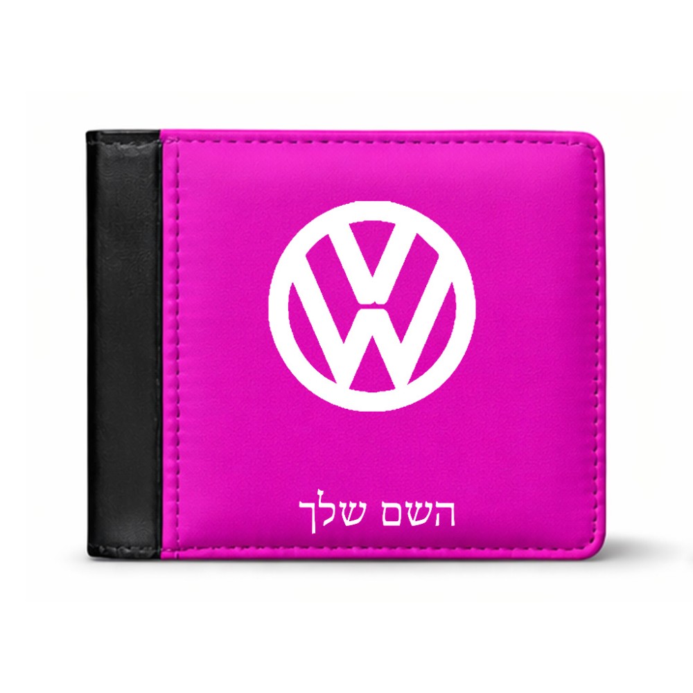 ארנק עור שחור בעיצוב אישי עם השם שלך בעיצוב פולקסווגן מידות הארנק 9.5 × 11 ס"מ