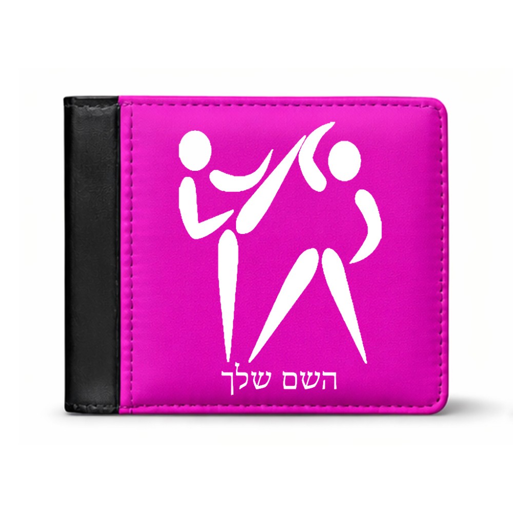ארנק עור שחור בעיצוב אישי עם השם שלך בעיצוב לוחמים אולימפיים מידות הארנק 9.5 × 11 ס"מ