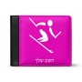 ארנק עור שחור בעיצוב אישי עם השם שלך בעיצוב סקי אולימפי מידות הארנק 9.5 × 11 ס"מ