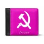 ארנק עור שחור בעיצוב אישי עם השם שלך בעיצוב פטיש ומגל מידות הארנק 9.5 × 11 ס"מ