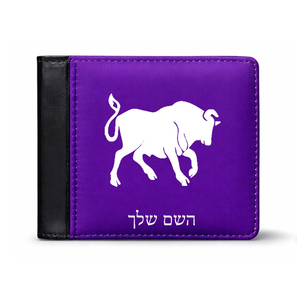 ארנק עור שחור בעיצוב אישי עם השם שלך בעיצוב מזלות - שור מידות הארנק 9.5 × 11 ס"מ