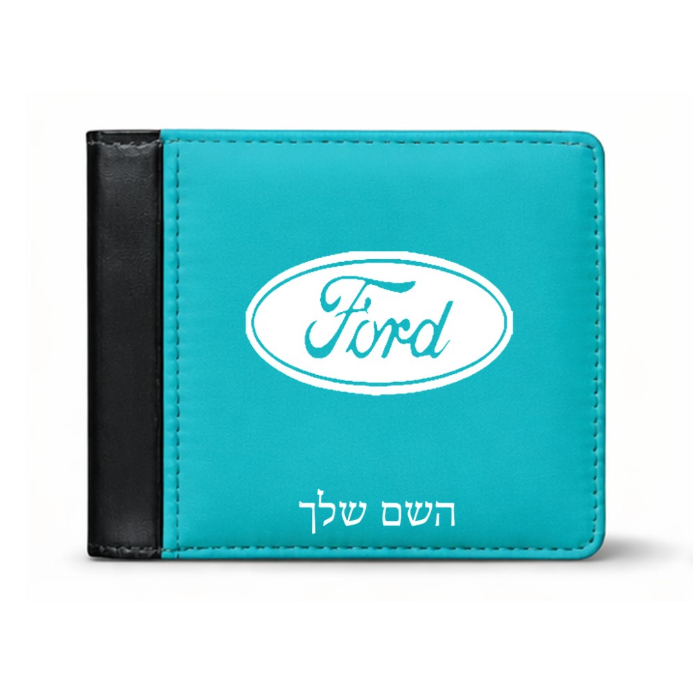 ארנק עור שחור בעיצוב אישי עם השם שלך בעיצוב לחצות מידות הארנק 9.5 × 11 ס"מ