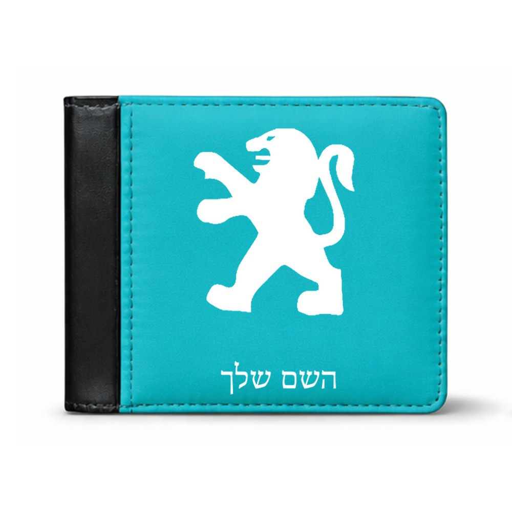 ארנק עור שחור בעיצוב אישי עם השם שלך בעיצוב פיג'ו מידות הארנק 9.5 × 11 ס"מ