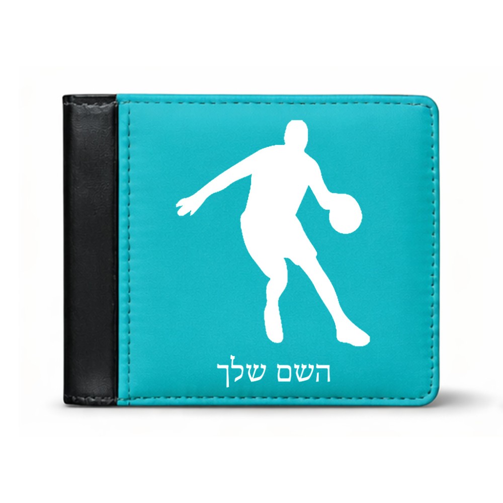 ארנק עור שחור בעיצוב אישי עם השם שלך בעיצוב שחקן כדורסל מידות הארנק 9.5 × 11 ס"מ