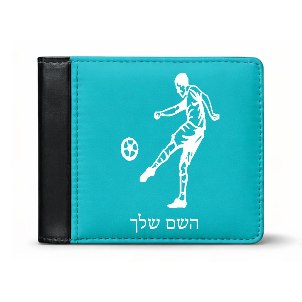 ארנק עור שחור בעיצוב אישי עם השם שלך בעיצוב שחקן כדורגל מידות הארנק 9.5 × 11 ס"מ