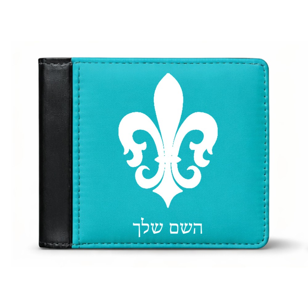 ארנק עור שחור בעיצוב אישי עם השם שלך בעיצוב פרחי פרחים - צרפת מידות הארנק 9.5 × 11 ס"מ