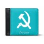 ארנק עור שחור בעיצוב אישי עם השם שלך בעיצוב פטיש ומגל מידות הארנק 9.5 × 11 ס"מ