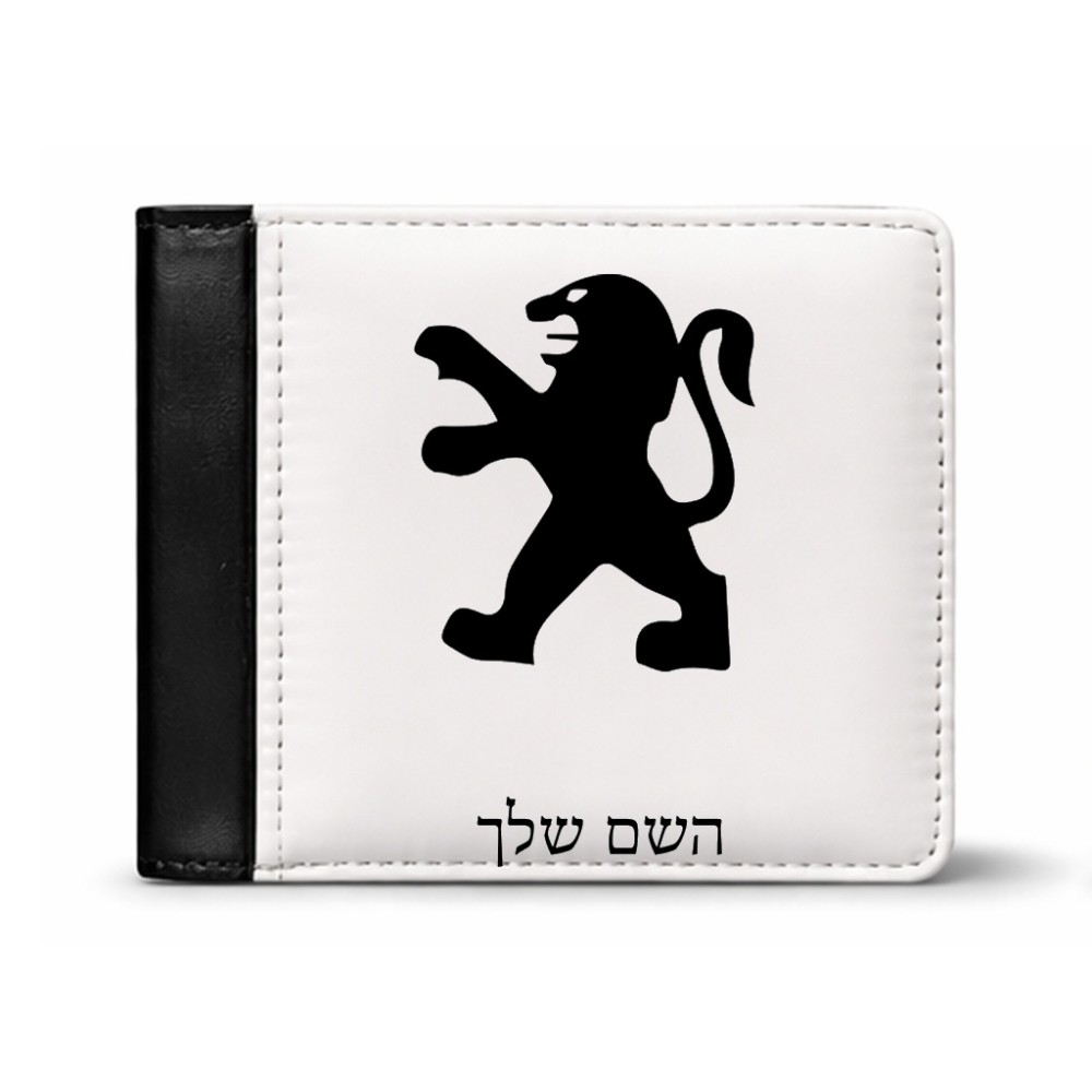 ארנק עור שחור בעיצוב אישי עם השם שלך בעיצוב פיג'ו מידות הארנק 9.5 × 11 ס"מ