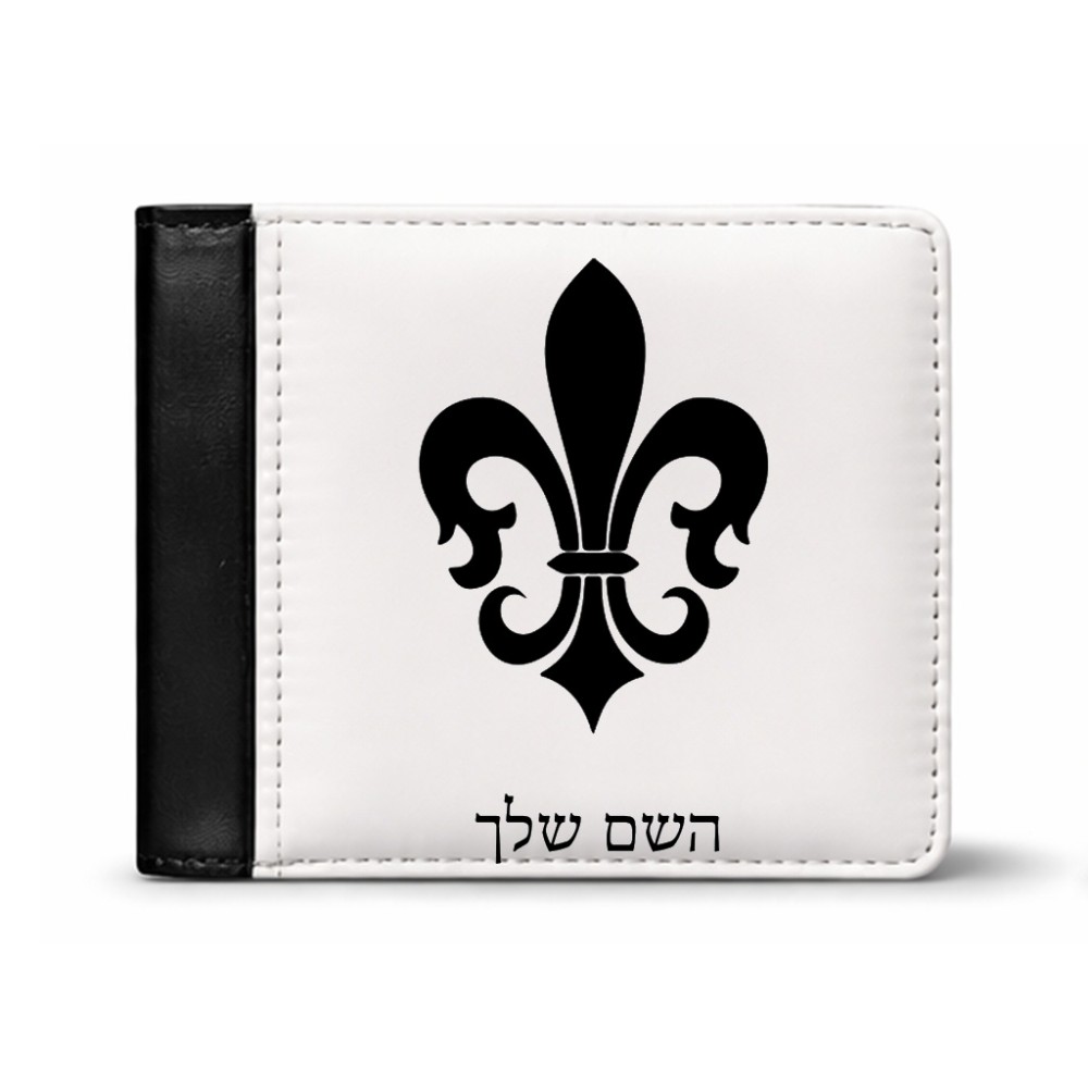 ארנק עור שחור בעיצוב אישי עם השם שלך בעיצוב פרחי פרחים - צרפת מידות הארנק 9.5 × 11 ס"מ