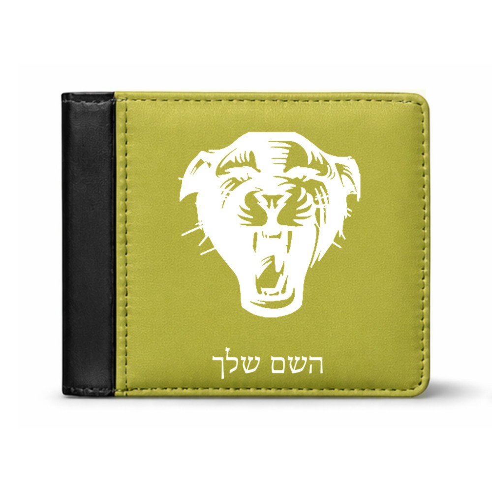 ארנק עור שחור בעיצוב אישי עם השם שלך בעיצוב פני פנטרה מידות הארנק 9.5 × 11 ס"מ