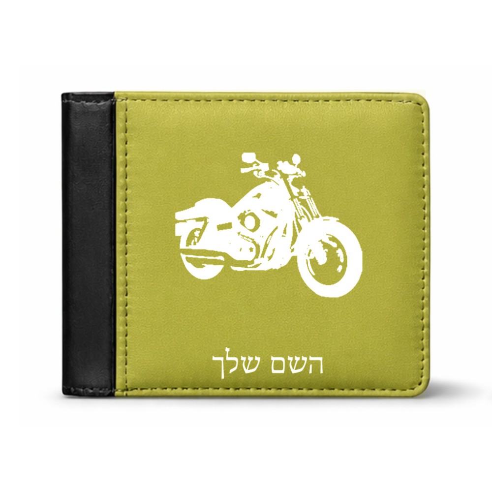 ארנק עור שחור בעיצוב אישי עם השם שלך בעיצוב הארלי-דיווידסון מידות הארנק 9.5 × 11 ס"מ