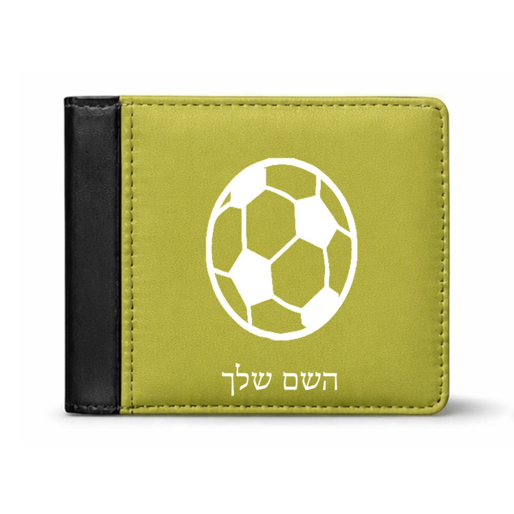 ארנק עור שחור בעיצוב אישי עם השם שלך בעיצוב כדורגל כדור כדורגל מידות הארנק 9.5 × 11 ס"מ
